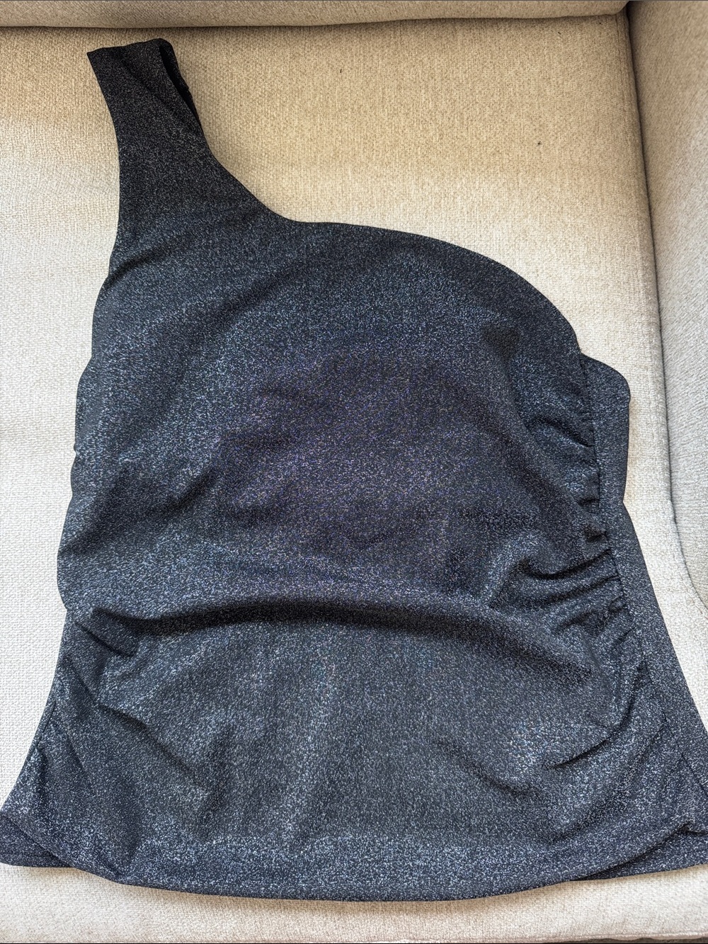 Lands' End One-Shoulder Shimmering Black One-Piece